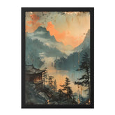 Japanese Lake House Wall Art, Mountain Landscape Print, Asian Home Decor, Tranquil Scenery Poster, Peaceful Nature Artwork - Tawshia